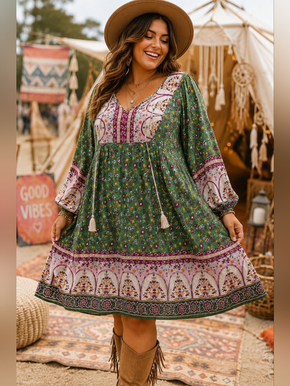 ✨🌿 Bluetime Boho Floral Peasant Dress 2XL Cottagecore Festival Midi Dress 🌿✨
